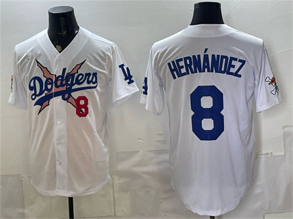 Los Angeles Dodgers x One Piece #8 Enrique Hernandez White MIKSHPS Vapor Premier Limited Stitched Jersey