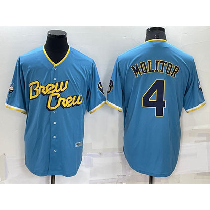 Milwaukee Brewers #4 Paul Molitor Blue MIKSHPS 2022 City Connect Cool Base Stitched Jersey