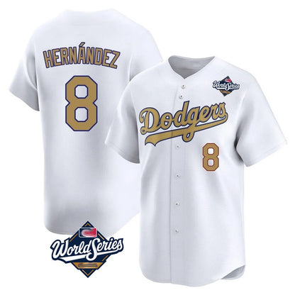 Los Angeles Dodgers #8 Enrique Hern¨¢ndez Player White Gold MIKSHPS World Series Collection Limited Home Stitched Jerseys