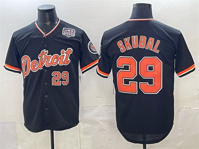 Detroit Tigers #29 Tarik Skubal Navy MIKSHPS 2026 Alternate USA 250' Patch Vapor Premier Limited Stitched Jersey