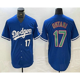 Los Angeles Dodgers #17 Shohei Ohtani Number Blue Green MIKSHPS Stitched Cool Base Jerseys