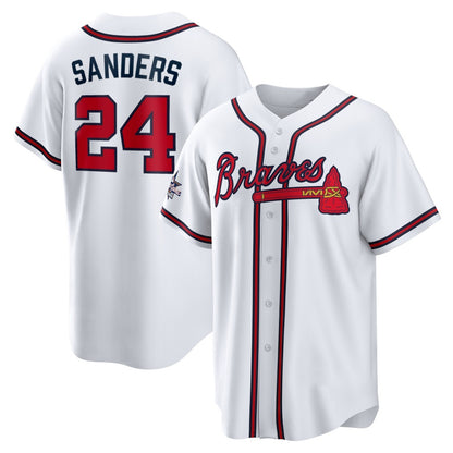 Atlanta Braves #24 Deion Sanders White MIKSHPS Home Retired Player Replica Jersey