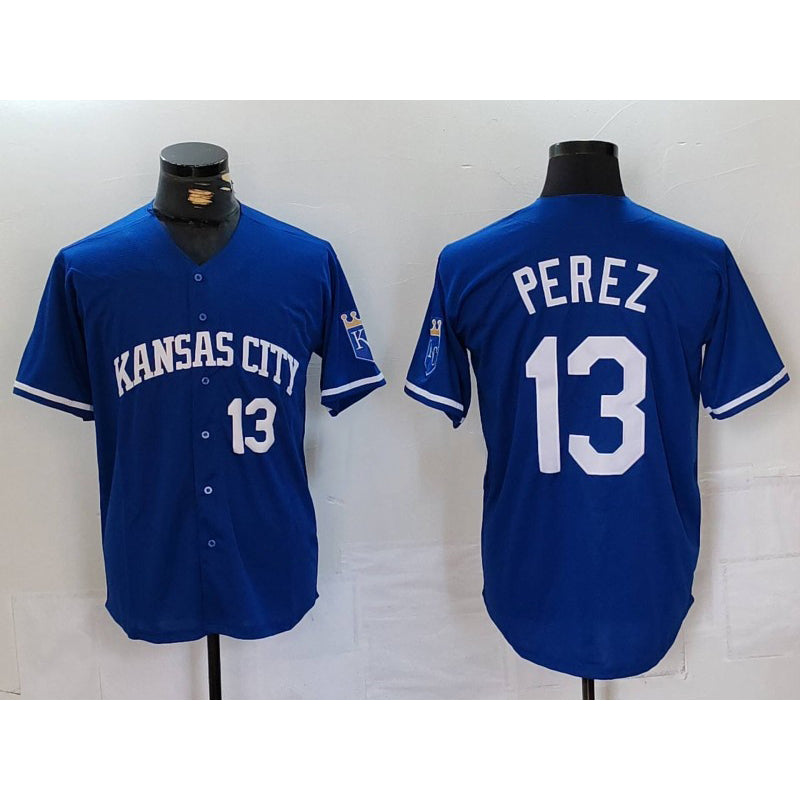 Kansas City Royals #13 Salvador Perez Number Royal MIKSHPS Cool Base Stitched Jersey