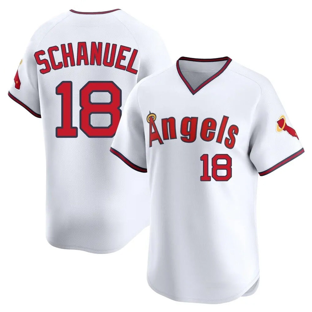 Los Angeles Angels #18 Nolan Schanuel Player White MIKSHPS T-shirt Home Limited Stitched Jerseys