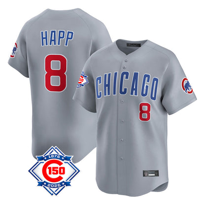 Chicago Cubs #8 Ian Happ Player Gray MIKSHPS Road 150th Anniversary Limited Home Stitched Jerseys