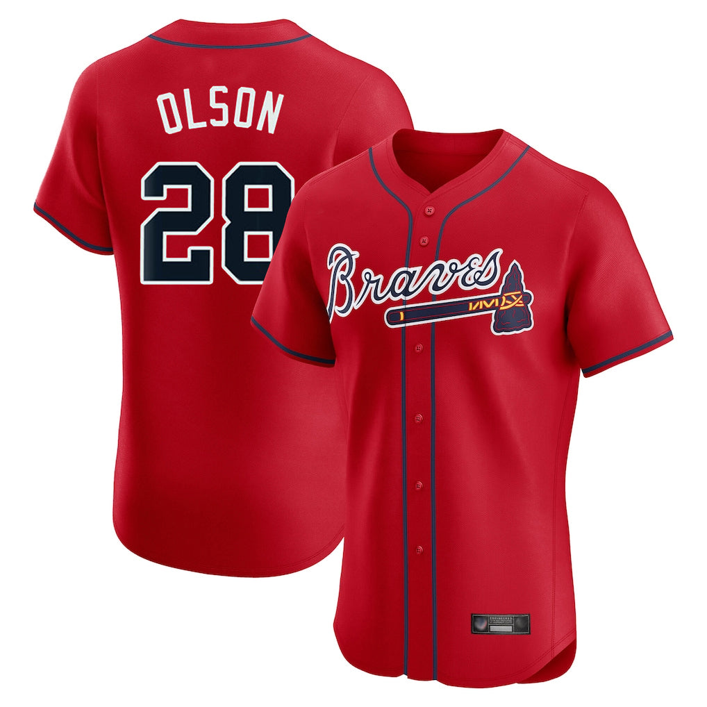 Atlanta Braves #28 Matt Olson Player Red MIKSHPS Limited Elite Home Game Stitched Jerseys