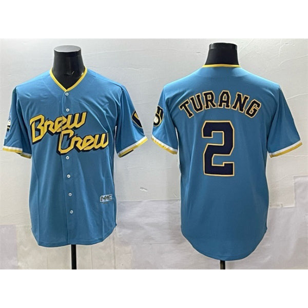 Milwaukee Brewers #2 Brice Turang Powder Blue MIKSHPS City Connect Cool Base Stitched Jersey