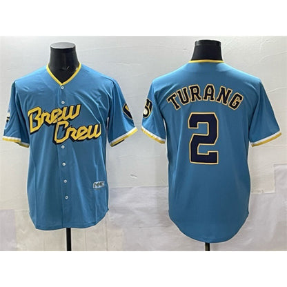 Milwaukee Brewers #2 Brice Turang Powder Blue MIKSHPS City Connect Cool Base Stitched Jersey