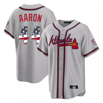 Atlanta Braves #44 Hank Aaron Player Gray MIKSHPS USA 250 Fourth Of July Limited Home Game Stitched Jerseys