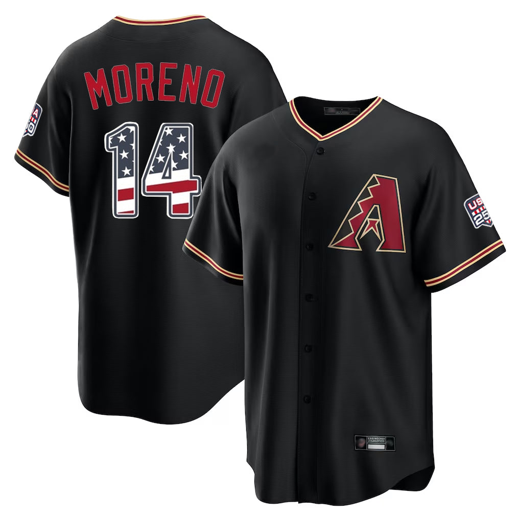Arizona Diamondbacks #14 Gabriel Moreno Player Black MIKSHPS USA 250 Fourth of July Game Home Stitched Jerseys
