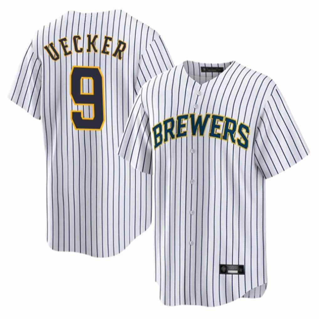 Milwaukee Brewers #9 Bob Uecker Player White MIKSHPS Stripes Home Game Stitched Jerseys