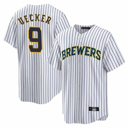 Milwaukee Brewers #9 Bob Uecker Player White MIKSHPS Stripes Home Game Stitched Jerseys