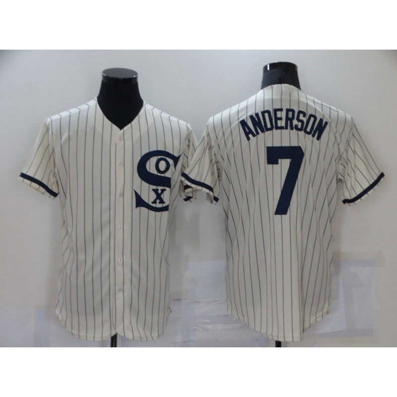 Chicago White Sox #7 Tim Anderson 2021 Cream MIKSHPS Navy Field of Dreams Name Flex Base Stitched Jersey