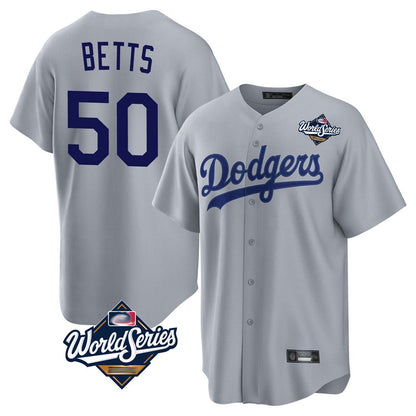 Los Angeles Dodgers #50 Mookie Betts Player Gray MIKSHPS World Series Game Stitched Jerseys