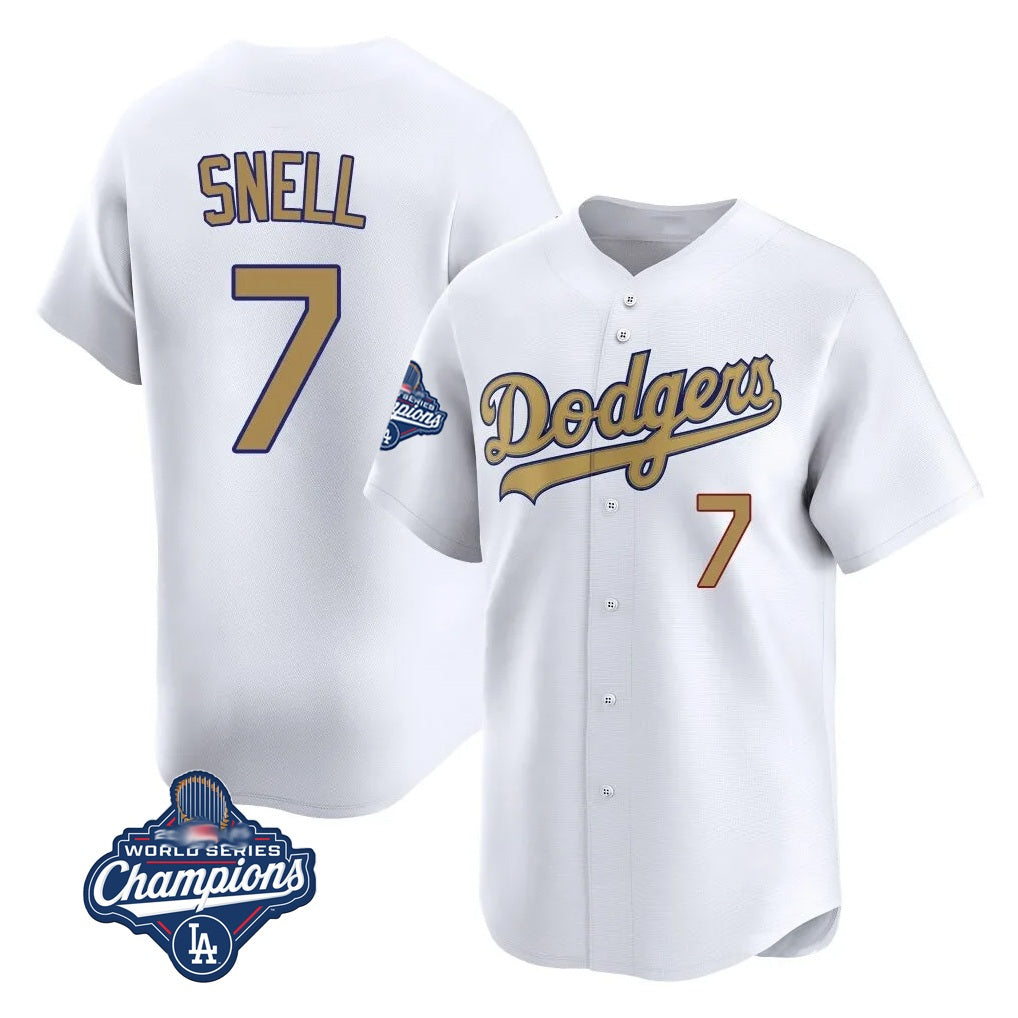 Los Angeles Dodgers #7 Blake Snell Player Gold MIKSHPS Collection Limited World Series Meet Home Stitched Jerseys