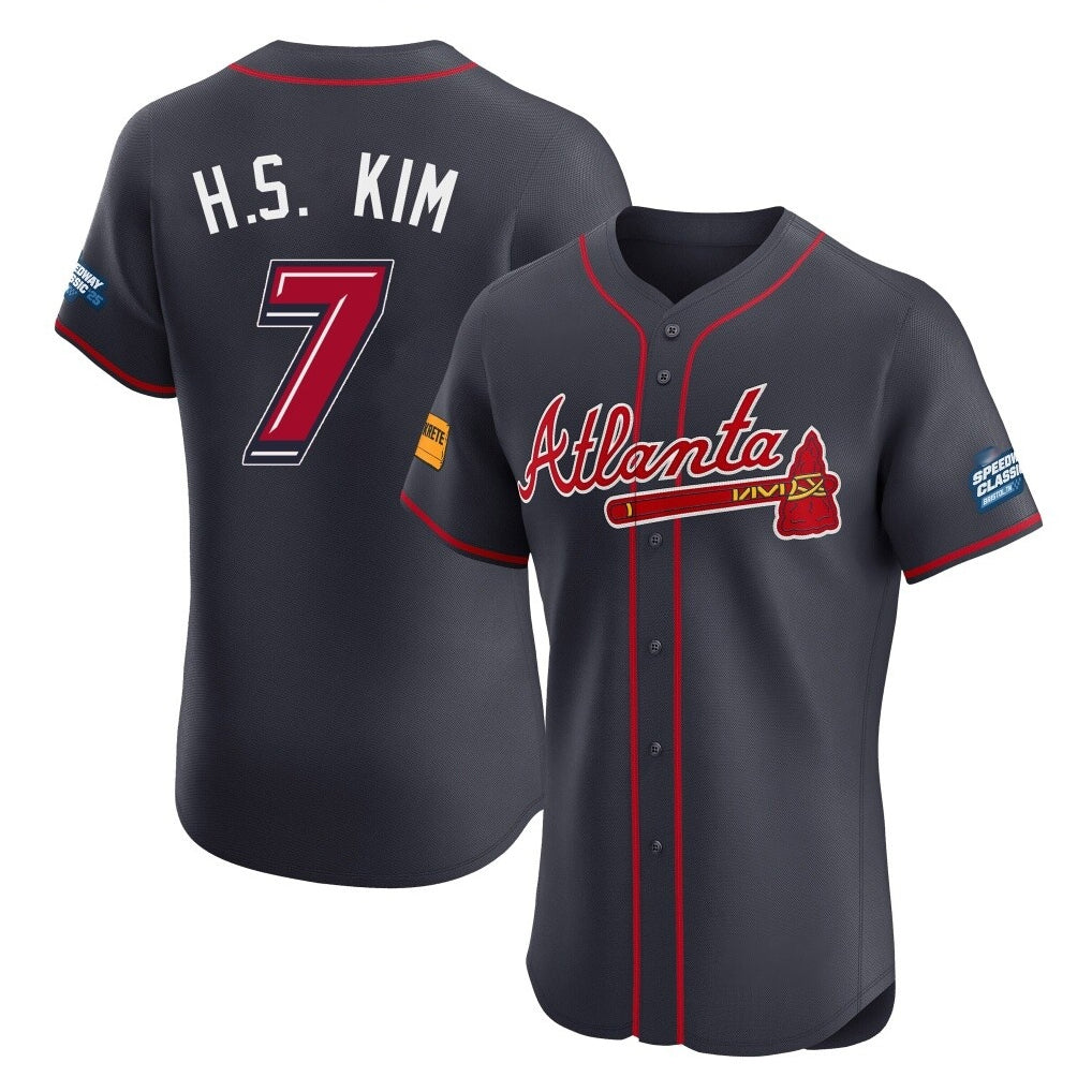 Atlanta Braves #7 Ha-Seong Kim Player Navy MIKSHPS 2025 Speedway Classic Limited Elite Home Game Stitched Jerseys
