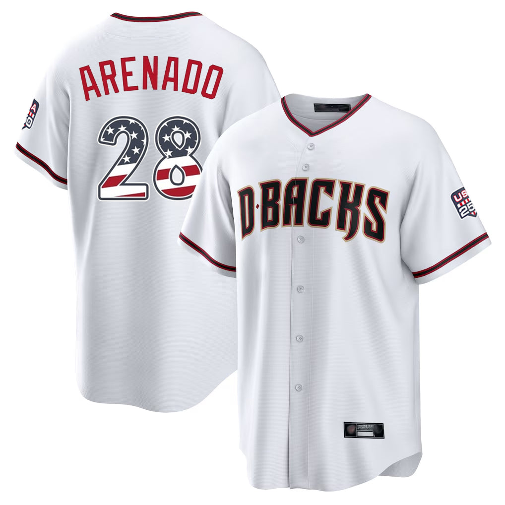 Arizona Diamondbacks #28 Nolan Arenado Player White MIKSHPS USA 250 Fourth of July Home Game Stitched Jerseys