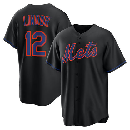 New York Mets #12 Francisco Lindor Black MIKSHPS Alternate Replica Jersey
