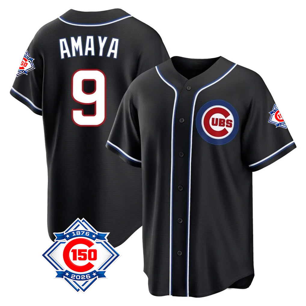 Chicago Cubs #9 Miguel Amaya Player Black MIKSHPS Fashion Out 150th Anniversary Game Stitched Jerseys