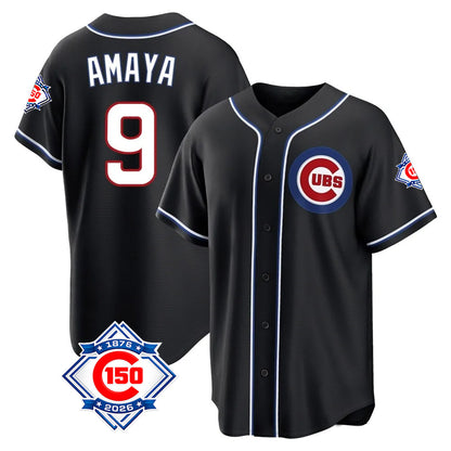 Chicago Cubs #9 Miguel Amaya Player Black MIKSHPS Fashion Out 150th Anniversary Game Stitched Jerseys