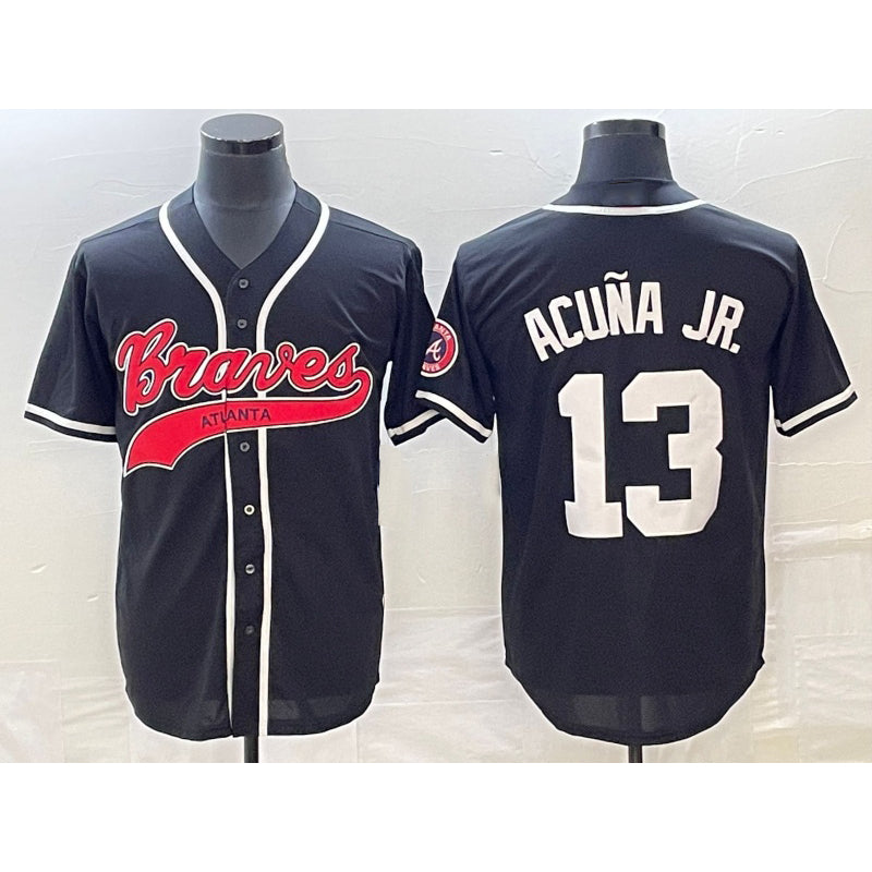Atlanta Braves #13 Ronald Acuna Jr Black MIKSHPS Cool Base Stitched Jersey 2