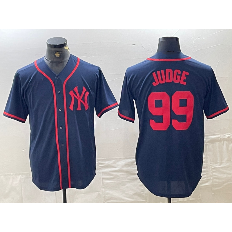 New York Yankees #99 Aaron Judge Navy Red MIKSHPS Fashion Cool Base Jersey