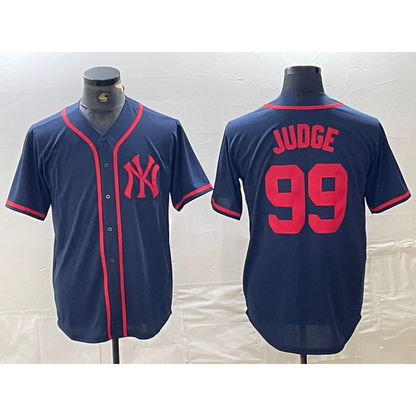 New York Yankees #99 Aaron Judge Navy Red MIKSHPS Fashion Cool Base Jersey