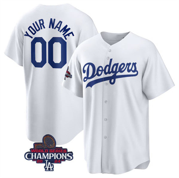 Custom Los Angeles Dodgers ACTIVE PLAYER White MIKSHPS 2024 World Series Champions Cool Base Stitched Jersey