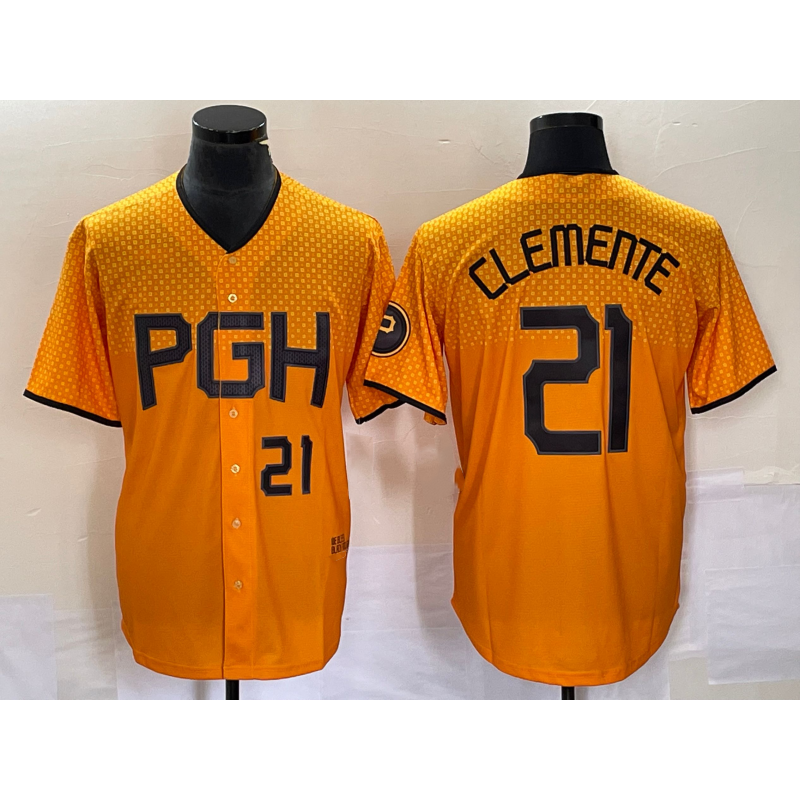 Pittsburgh Pirates #21 Roberto Clemente Number Gold MIKSHPS 2023 City Connect Stitched Jersey 2