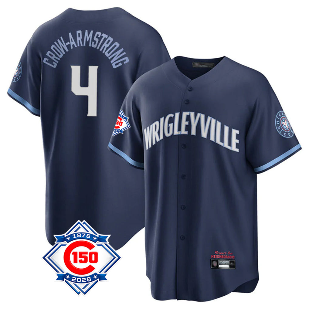 Chicago Cubs #4 Pete Crow-Armstrong Player Navy MIKSHPS 150th Anniversary City Connect Home Game Stitched Jerseys
