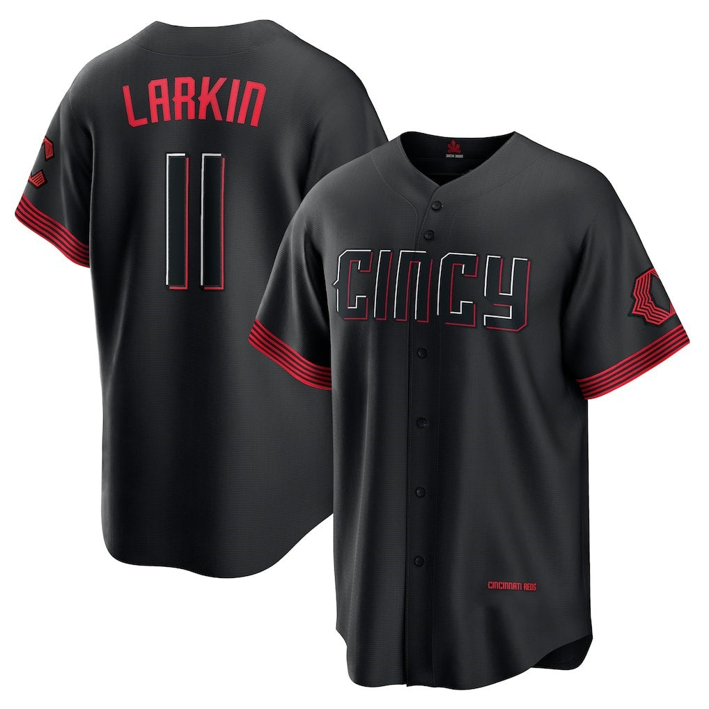 Cincinnati Reds #11 Barry Larkin Black MIKSHPS City Connect Replica Player Jersey