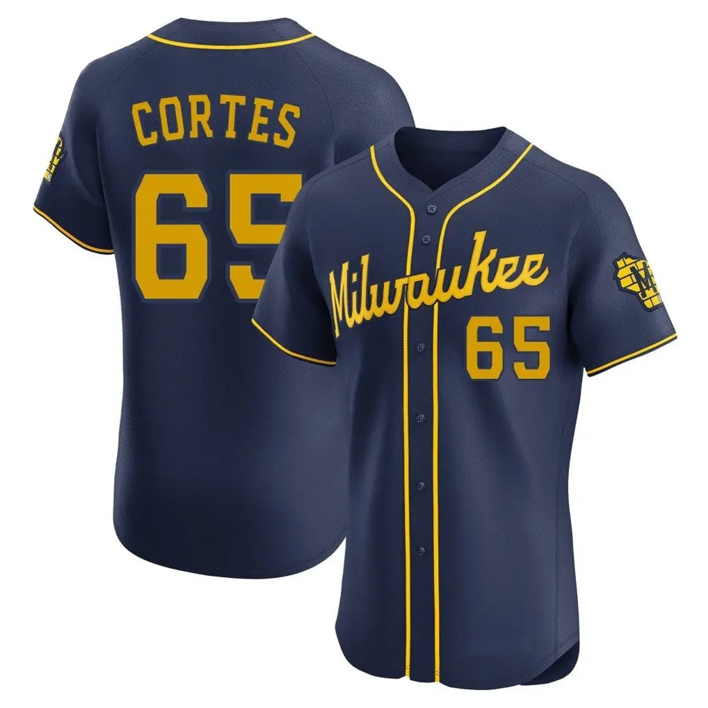 Milwaukee Brewers #65 Nestor Cortes Player Navy MIKSHPS Home Limited Elite Stitched Jerseys