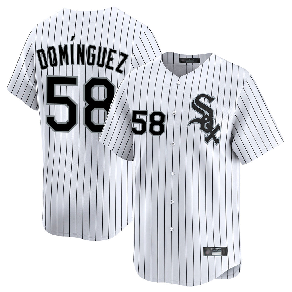 Chicago White Sox #58 Seranthony Dominguez Player White MIKSHPS Stripe Limited Home Stitched Jerseys