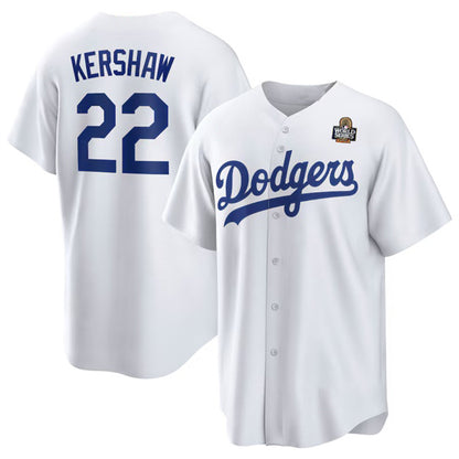 Los Angeles Dodgers #22 Clayton Kershaw White MIKSHPS 2024 World Series Cool Base Stitched Jersey