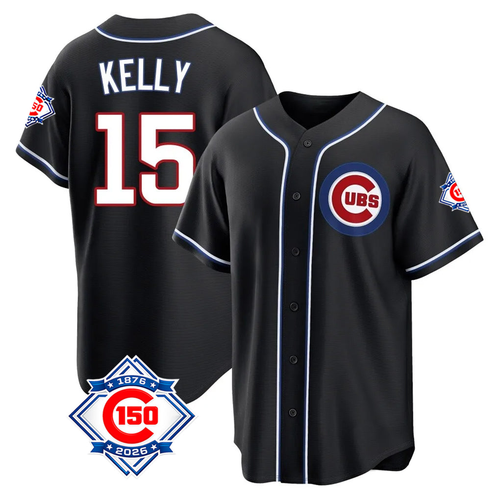 Chicago Cubs #15 Carson Kelly Player Black MIKSHPS Fashion Out 150th Anniversary Game Stitched Jerseys