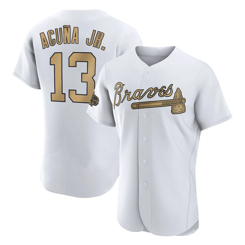 Atlanta Braves #13 Ronald Acuna Jr Player White-Gold MIKSHPS All-Star Limtied Elite Home Game Stitched Jerseys