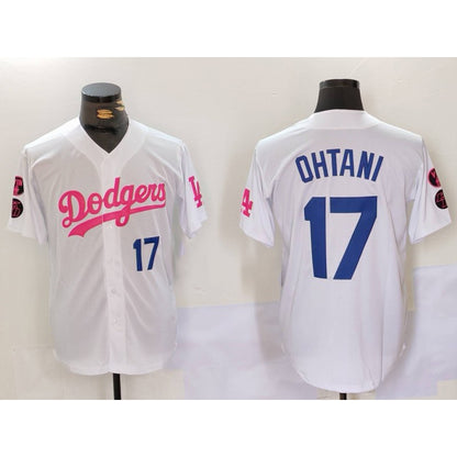 Los Angeles Dodgers #17 Shohei Ohtani White Pink MIKSHPS Vin & Kobe Patch Stitched Jersey1