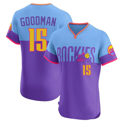 Colorado Rockies #15 Hunter Goodman Player Purple-Light Blue MIKSHPS City Connect Limited Elite Home T-shirt Stitched Jerseys