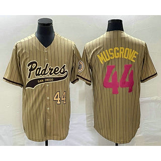 San Diego Padres #44 Joe Musgrove Number Tan MIKSHPS Pinstripe 2023 City Connect Cool Base Stitched Jersey