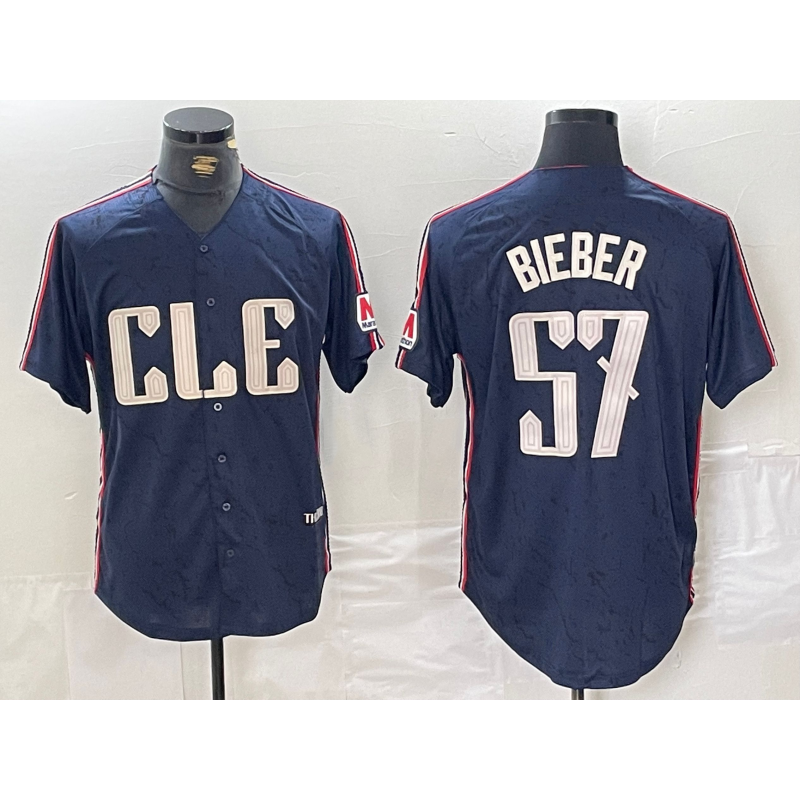 Cleveland Guardians #57 Shane Bieber Navy MIKSHPS 2024 City Connect Limited Stitched Jersey