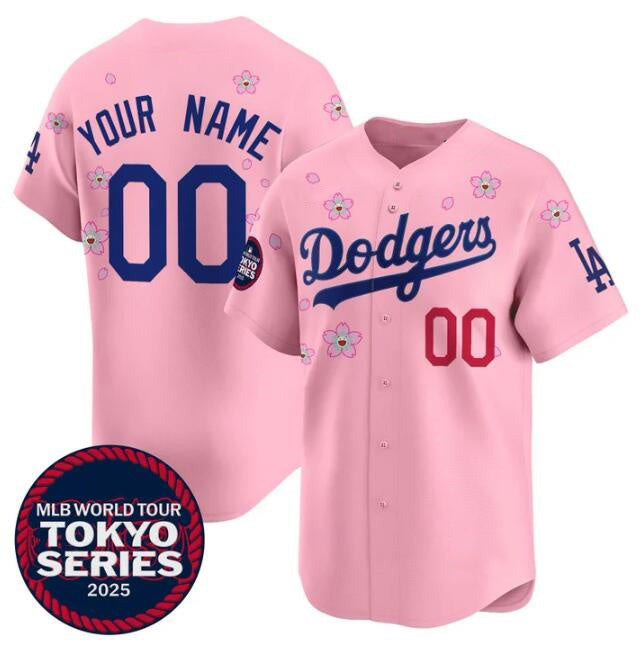 Custom Los Angeles Dodgers Active Player Pink MIKSHPS 2025 Tokyo Series Limited Stitched Jersey