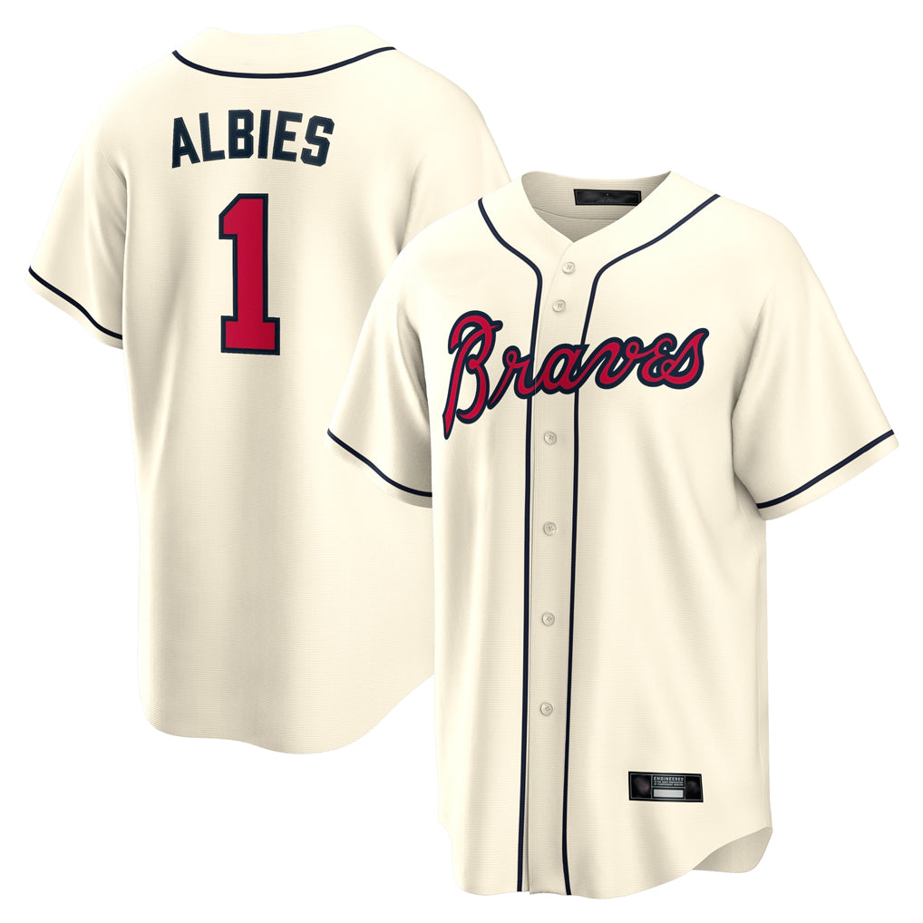 Atlanta Braves #1 Ozzie Albies Player Cream MIKSHPS Home Game Stitched Jerseys