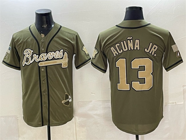 Atlanta Braves #13 Ronald Acuna Jr. Olive MIKSHPS 2026 Armed Forces Day Stitched Jersey