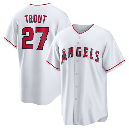 Los Angeles Angels #27 Mike Trout White MIKSHPS Home Replica Player Name Jersey