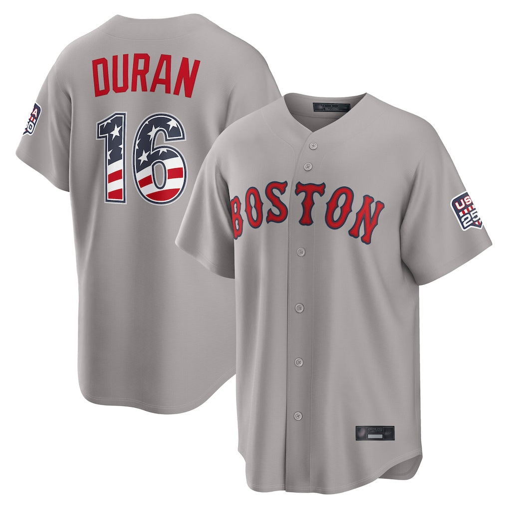 Boston Red Sox #16 Jarren Duran Player Gray MIKSHPS Road USA 250 Fourth of July Home Game Stitched Jerseys