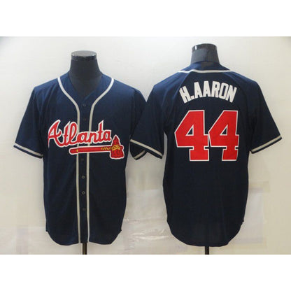 Atlanta Braves #44 Hank Aaron Navy Blue MIKSHPS Stitched Cool Base Jersey