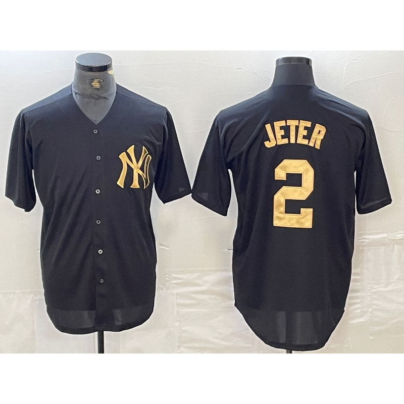 New York Yankees #2 Derek Jeter Black White MIKSHPS Cool Base Stitched Jersey