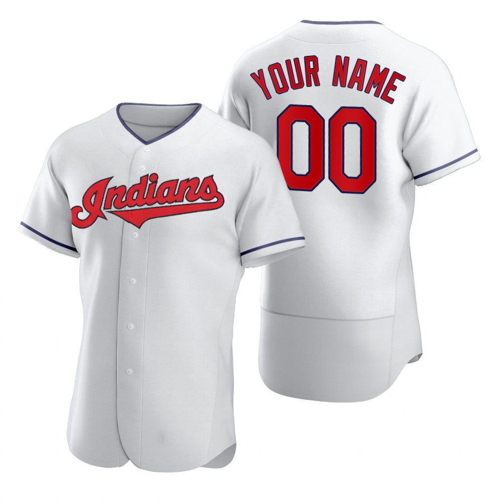 Custom Cleveland Indians White MIKSHPS 2020 Stitched Flex Base Jersey