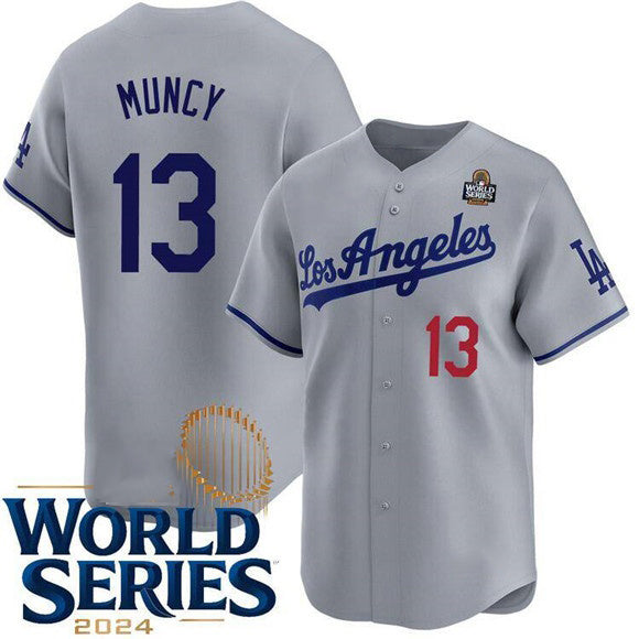 Los Angeles Dodgers #13 Max Muncy Gray MIKSHPS 2024 World Series Patch Limited Stitched Jersey