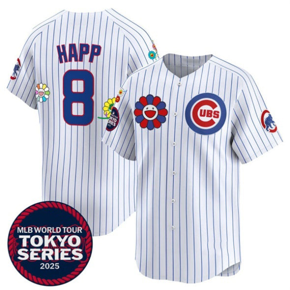 Chicago Cubs #8 Ian Happ White MIKSHPS 2025 Tokyo Series Limited Stitched Jersey